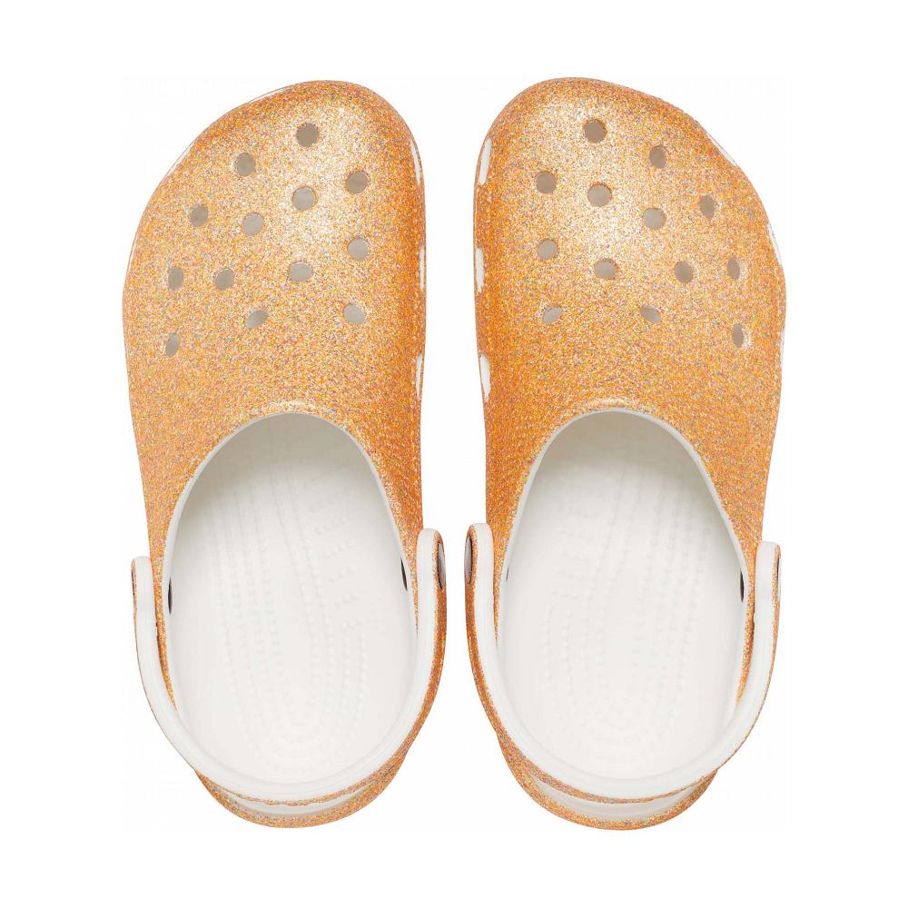 Orange / Gold Women's Crocs Classic Glitter Clogs | NZ 0124ZUTG